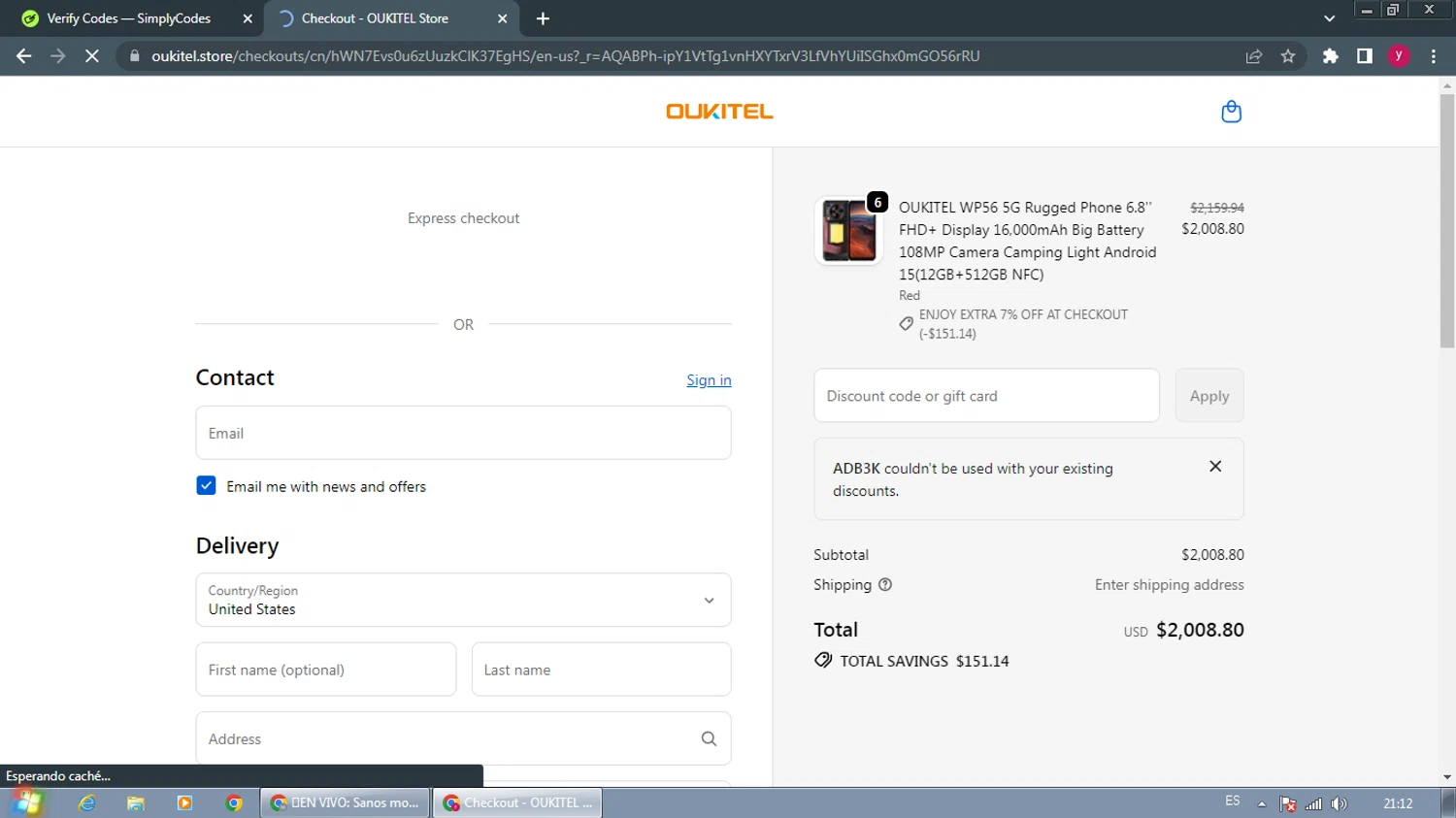 Oukitel checkout page showing Oukitel promo code box | Screenshot taken by SimplyCodes community member on Jan 5, 2026