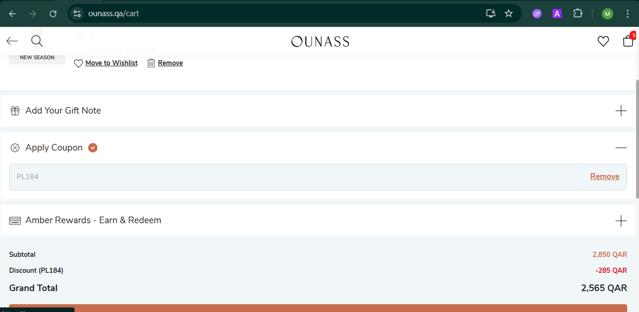 Ounass checkout page showing Ounass discount code box | Screenshot taken by SimplyCodes community member on Sep 8, 2025