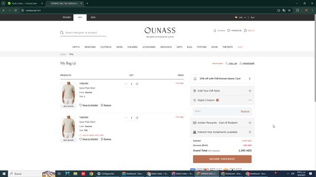 Ounass checkout page showing Ounass discount code box | Screenshot taken by SimplyCodes community member on Sep 8, 2025