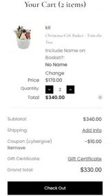 CYBERGIVE coupon verification screenshot