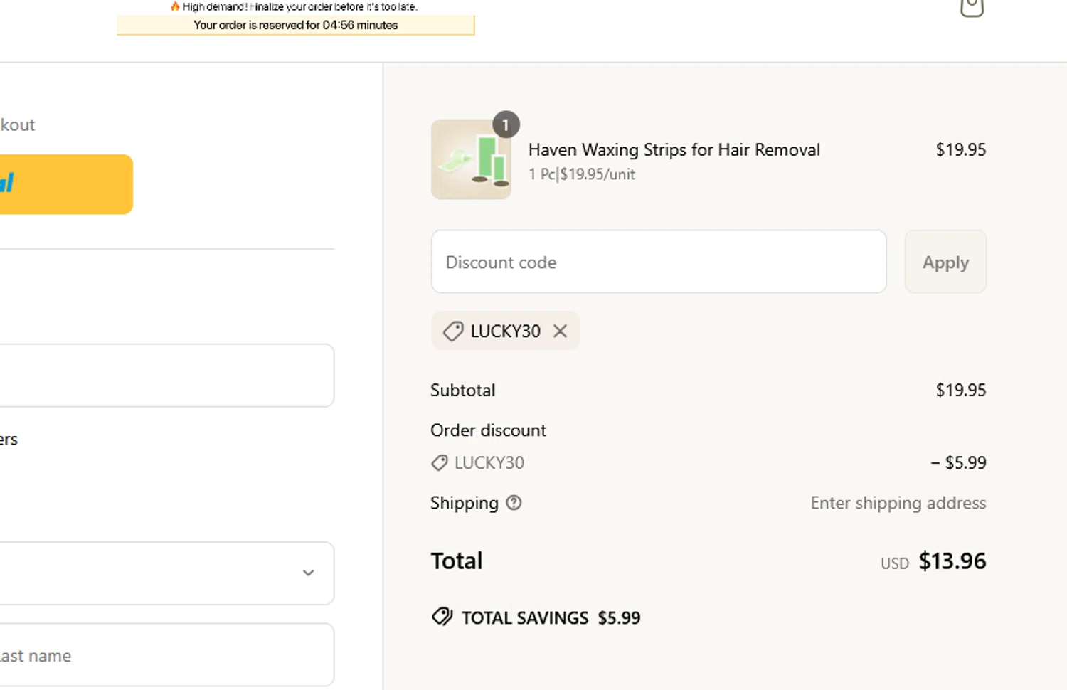 Skin Haven promo code screenshot showing code LUCKY30 applied at Skin Haven checkout page. Uploaded by SimplyCodes community member tuvalu10 on May 27, 2025