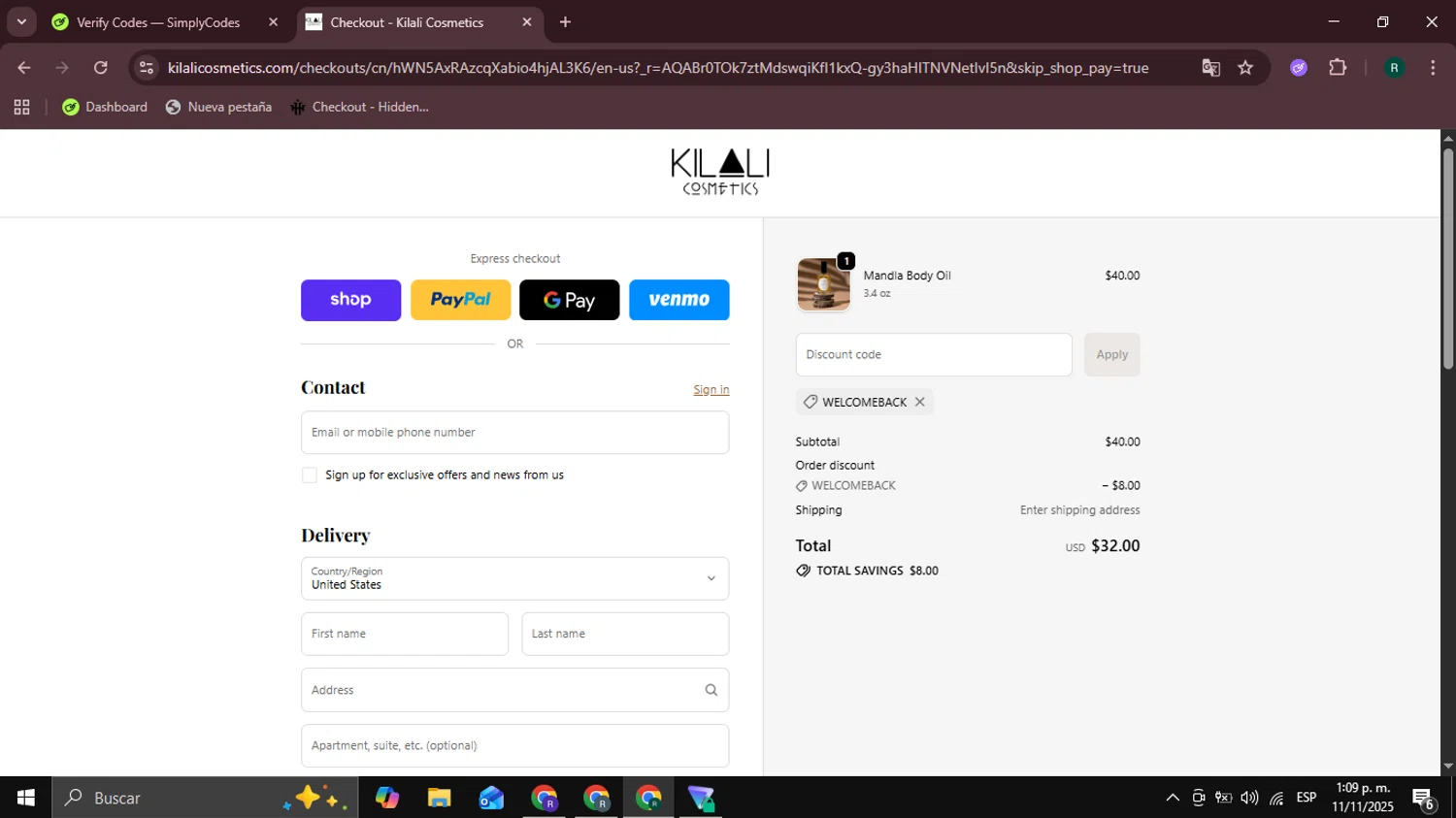 Outbacker Insurance discount code screenshot showing code AUTUMN2025 applied at Outbacker Insurance checkout page. Uploaded by SimplyCodes community member Coneflavols on Nov 11, 2025