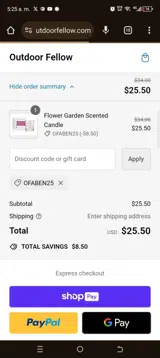 OFABEN25 coupon verification screenshot