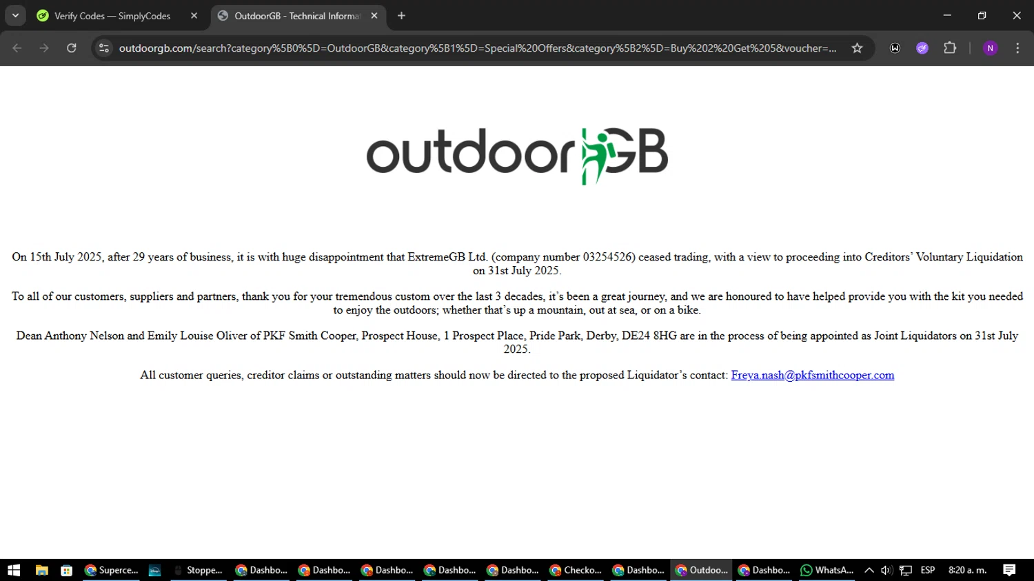 OutdoorGB promo code screenshot showing code BUY2GET5 applied at OutdoorGB checkout page. Uploaded by SimplyCodes community member NATAAAAAANAELCANO on Aug 19, 2025