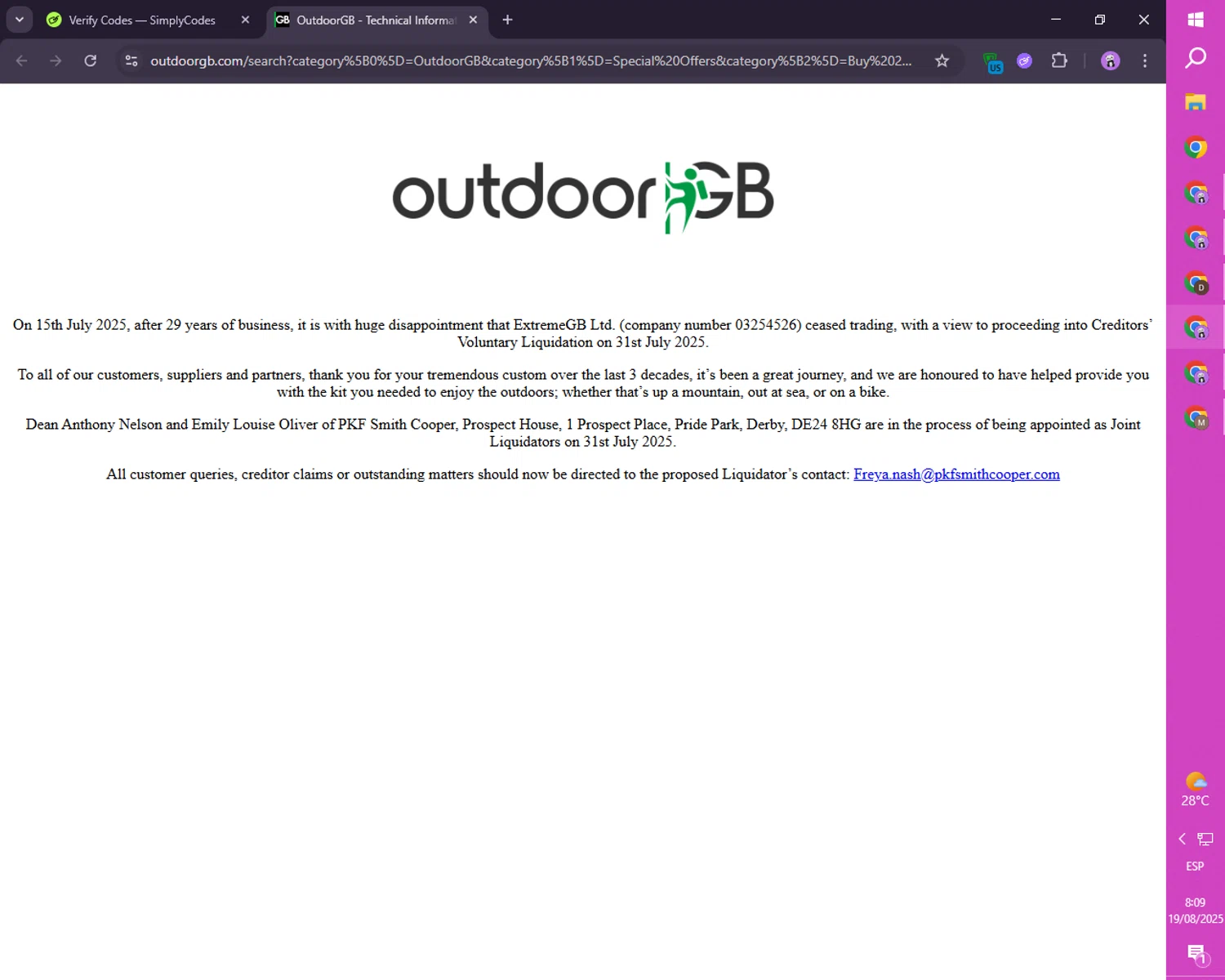 OutdoorGB promo code screenshot showing code BUY2GET5 applied at OutdoorGB checkout page. Uploaded by SimplyCodes community member SmartLion1183 on Aug 19, 2025