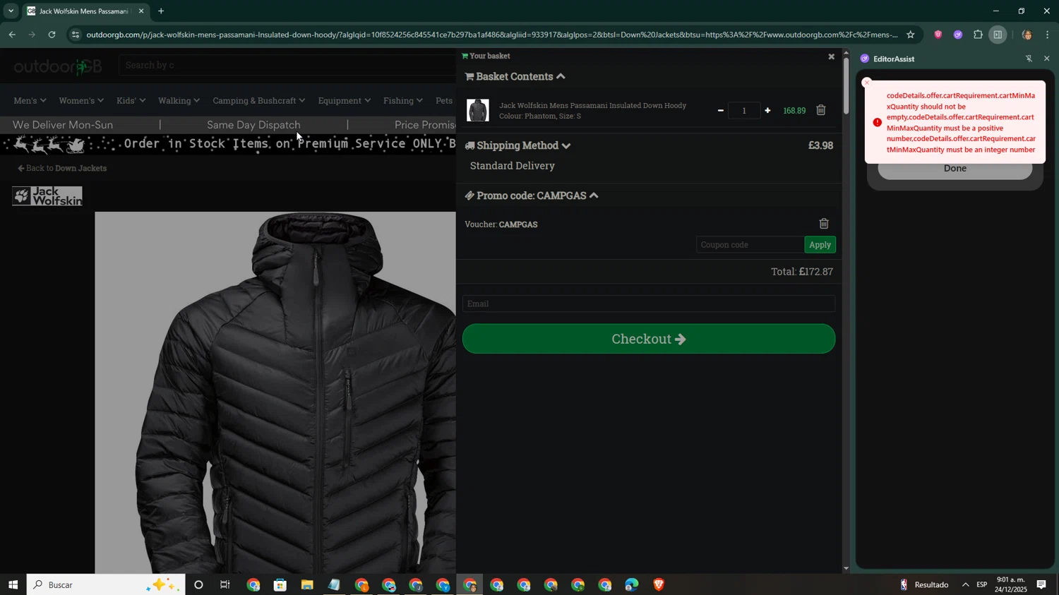 OutdoorGB checkout page showing OutdoorGB promo code box | Screenshot taken by SimplyCodes community member on Dec 24, 2025