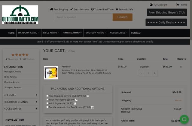 Outdoor Limited checkout page showing Outdoor Limited coupon code box | Screenshot taken by SimplyCodes community member on Jun 13, 2022