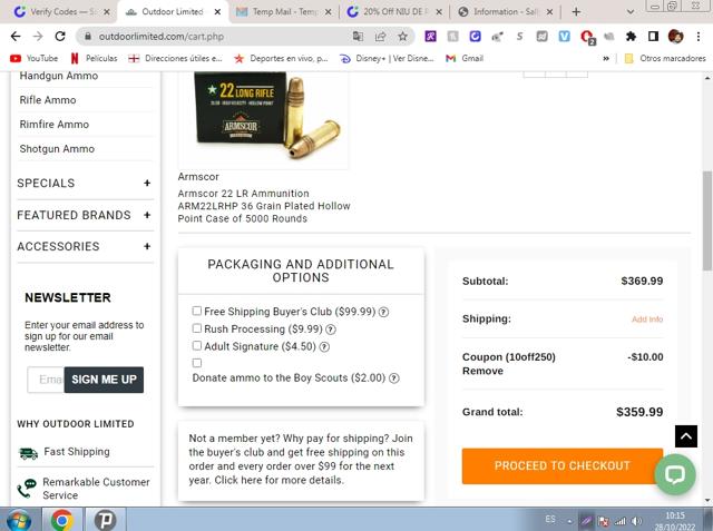 Outdoor Limited checkout page showing Outdoor Limited coupon code box | Screenshot taken by SimplyCodes community member on Oct 28, 2022
