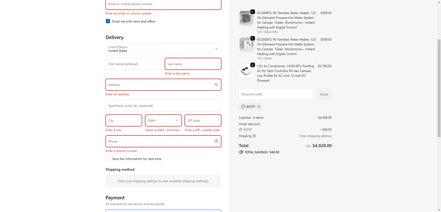 OutEquipPro promo code screenshot showing code 40OFF applied at OutEquipPro checkout page. Uploaded by SimplyCodes community member CrownWhiz8114 on Nov 30, 2025