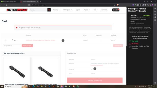 OuterImpact checkout page showing OuterImpact coupon code box | Screenshot taken by SimplyCodes community member on May 11, 2025
