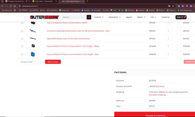 OuterImpact checkout page showing OuterImpact coupon code box | Screenshot taken by SimplyCodes community member on Jun 8, 2025