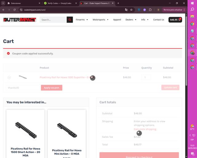 OuterImpact checkout page showing OuterImpact coupon code box | Screenshot taken by SimplyCodes community member on May 18, 2025