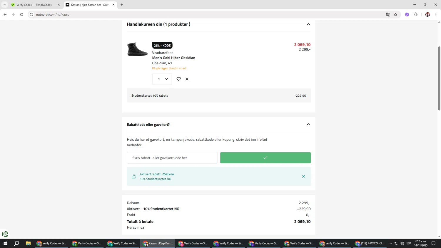 Outnorth promo code screenshot showing code 25STKNO applied at Outnorth checkout page. Uploaded by SimplyCodes community member Salometta on Nov 14, 2025