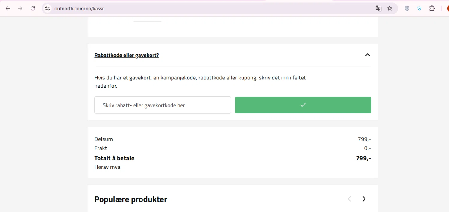 Outnorth promo code screenshot showing code OM-100 applied at Outnorth checkout page. Uploaded by SimplyCodes community member carol_lameda on Dec 25, 2025