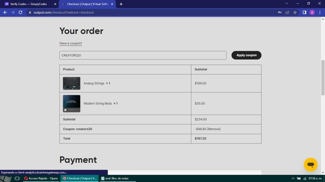 Output checkout page showing Output promo code box | Screenshot taken by SimplyCodes community member on Jul 31, 2023