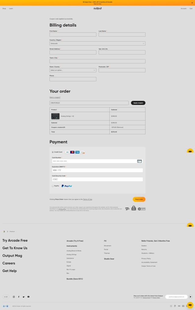 Output checkout page showing Output promo code box | Screenshot taken by SimplyCodes community member on Aug 11, 2023