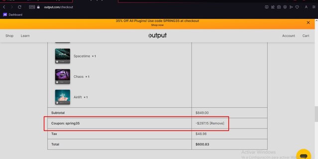 Output checkout page showing Output promo code box | Screenshot taken by SimplyCodes community member on May 28, 2023