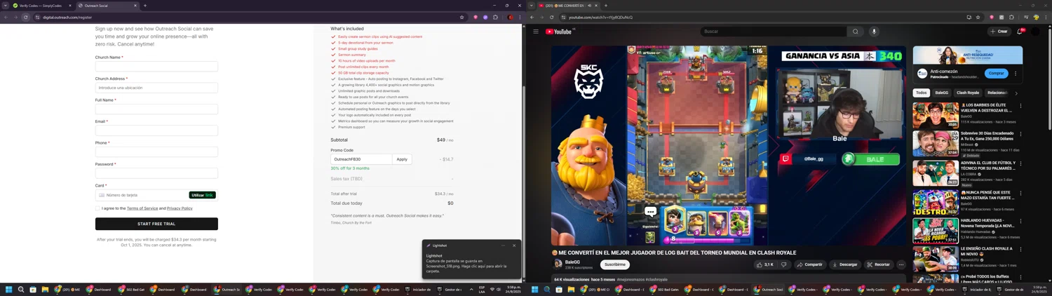 Outreach.com checkout page showing Outreach.com promo code box | Screenshot taken by SimplyCodes community member on Sep 24, 2025