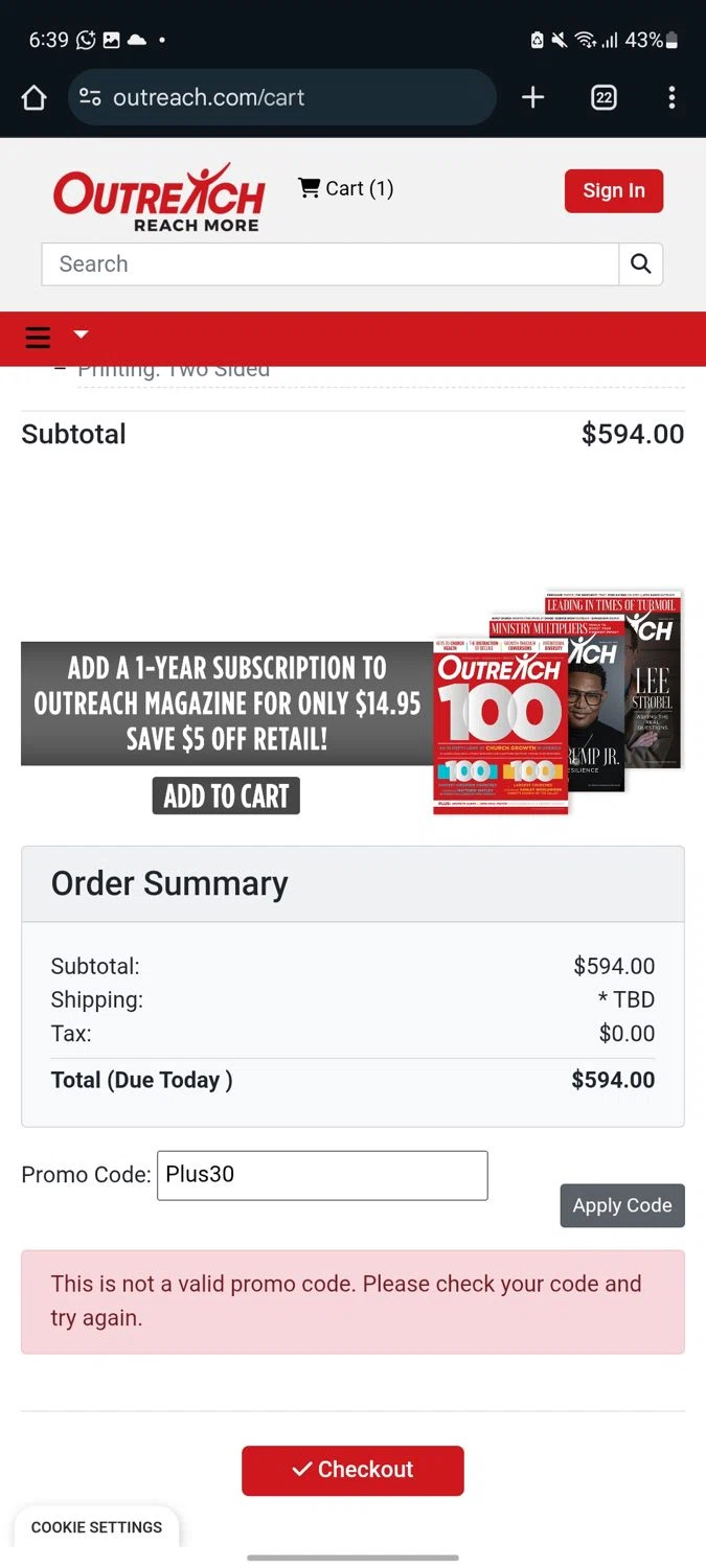 Outreach.com promo code screenshot showing code Plus30 applied at Outreach.com checkout page. Uploaded by SimplyCodes community member MangoFC on May 22, 2025