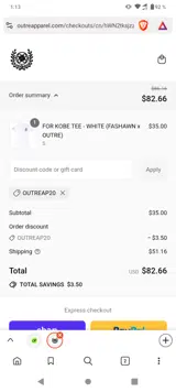outreap20 coupon verification screenshot