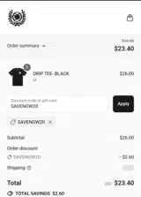 SAVENOW20 coupon verification screenshot