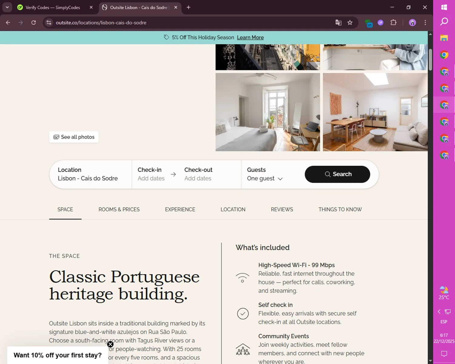Outsite promo code screenshot showing code BLACKFRIDAY2025 applied at Outsite checkout page. Uploaded by SimplyCodes community member mileSalima on Dec 22, 2025