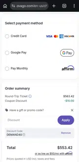 Ovago coupon verification screenshot
