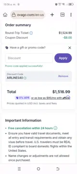 Ovago coupon verification screenshot