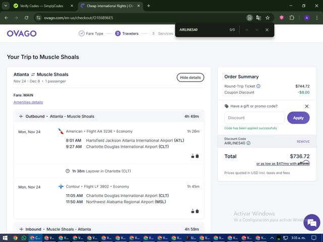 Ovago checkout page showing Ovago promo code box | Screenshot taken by SimplyCodes community member on Sep 25, 2025