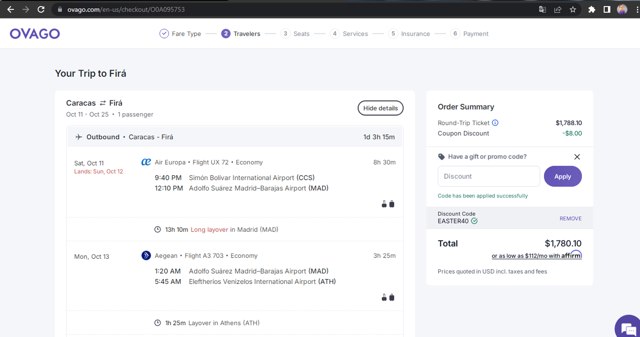 Ovago checkout page showing Ovago promo code box | Screenshot taken by SimplyCodes community member on Aug 12, 2025