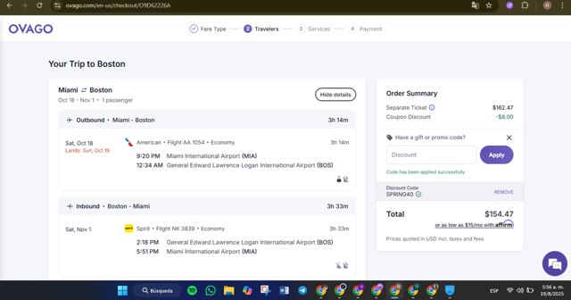 Ovago checkout page showing Ovago promo code box | Screenshot taken by SimplyCodes community member on Aug 19, 2025