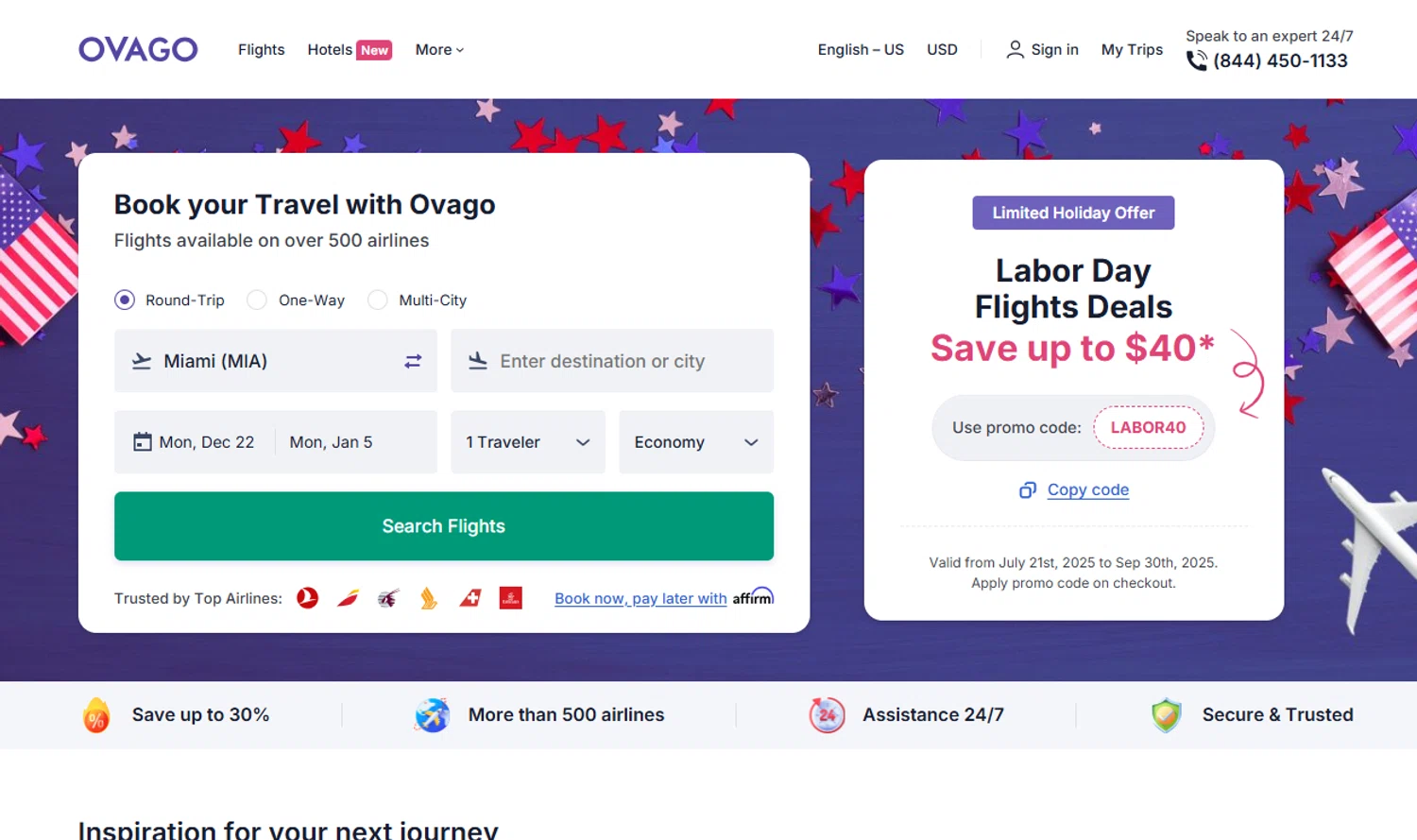 Ovago promo code screenshot showing code LABOR40 applied at Ovago checkout page. Uploaded by SimplyCodes community member ExtraordinarySeeker9807 on Oct 23, 2025