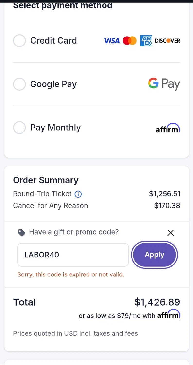 Ovago promo code screenshot showing code LABOR40 applied at Ovago checkout page. Uploaded by SimplyCodes community member SmartSaver7916 on Dec 20, 2025