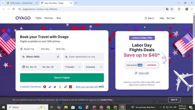 Ovago checkout page showing Ovago promo code box | Screenshot taken by SimplyCodes community member on Sep 17, 2025