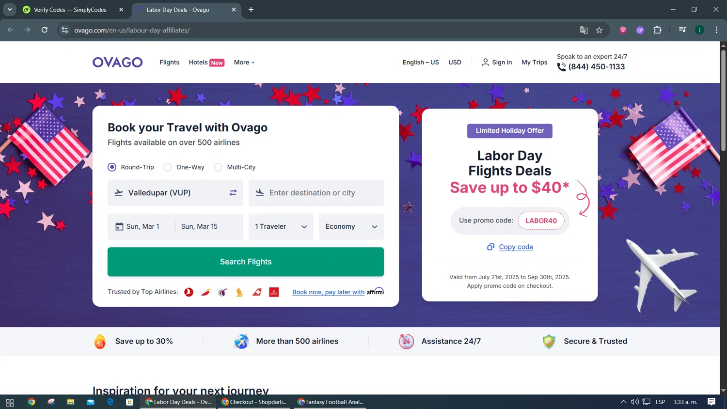 Ovago checkout page showing Ovago promo code box | Screenshot taken by SimplyCodes community member on Dec 31, 2025