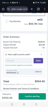 PATRICK40 coupon verification screenshot