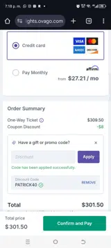 PATRICK40 coupon verification screenshot