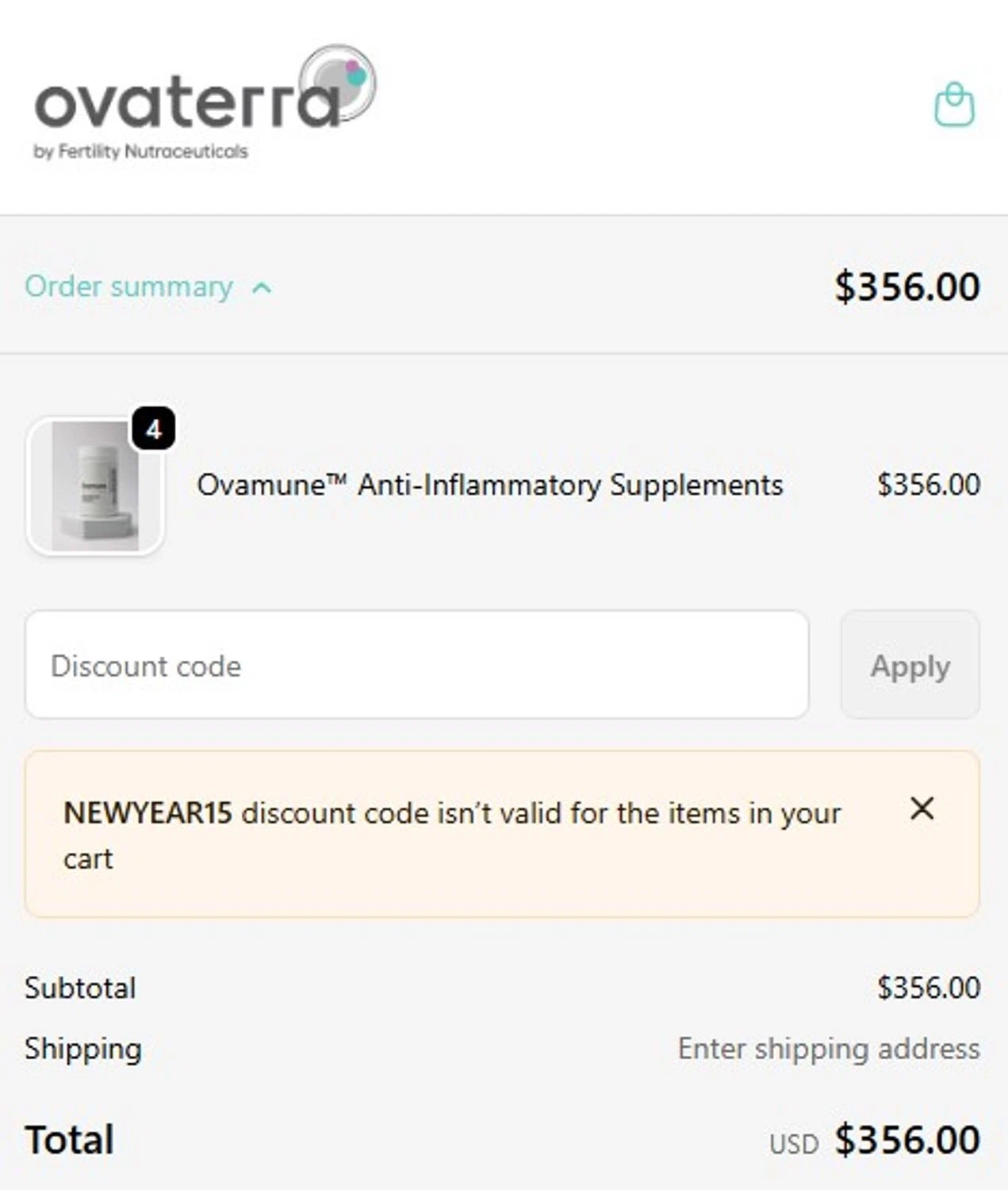 Ovaterra checkout page showing Ovaterra discount code box | Screenshot taken by SimplyCodes community member on Jan 2, 2026