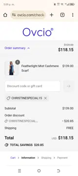 CHRISTINESPECIAL15 coupon verification screenshot