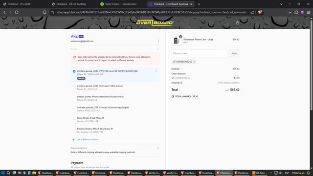 OverBoard checkout page showing OverBoard promo code box | Screenshot taken by SimplyCodes community member on May 8, 2025