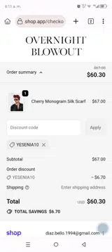 Yesenia10 coupon verification screenshot