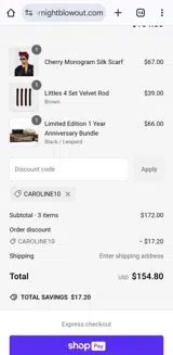 Caroline10 coupon verification screenshot
