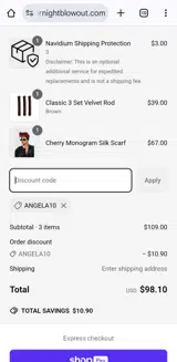 Angela10 coupon verification screenshot