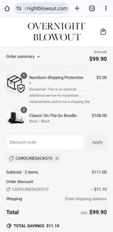 Carolinesacks10 coupon verification screenshot