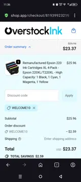 WELCOME10 coupon verification screenshot