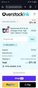 WELCOME10 coupon verification screenshot