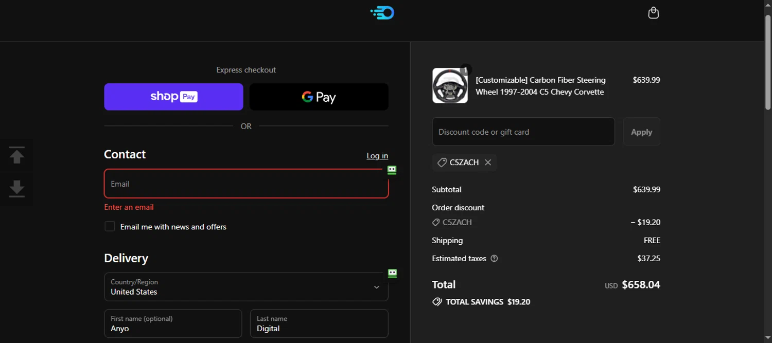 OvertakeAuto promo code screenshot showing code C5ZACH applied at OvertakeAuto checkout page. Uploaded by SimplyCodes community member 111111 on Jul 6, 2025