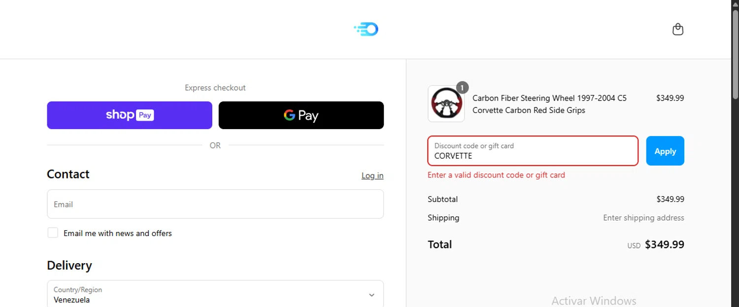 OvertakeAuto promo code screenshot showing code CORVETTE applied at OvertakeAuto checkout page. Uploaded by SimplyCodes community member danielgarcia1 on Apr 20, 2025
