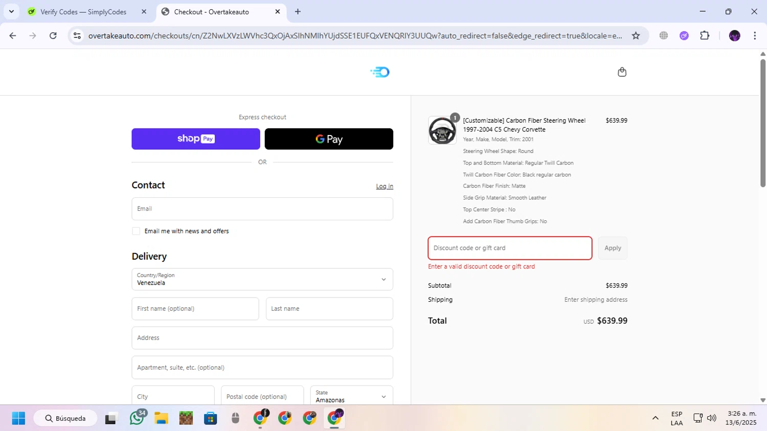 OvertakeAuto promo code screenshot showing code WELCOME applied at OvertakeAuto checkout page. Uploaded by SimplyCodes community member GloriousGuardian9063 on Jun 13, 2025