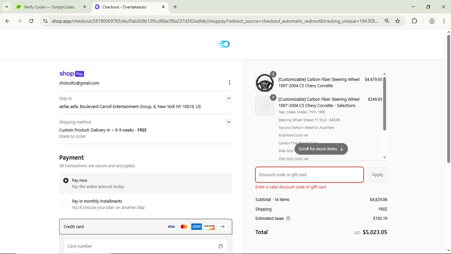 OvertakeAuto promo code screenshot showing code WELCOME applied at OvertakeAuto checkout page. Uploaded by SimplyCodes community member ScanPhoenix3549 on Jun 13, 2025
